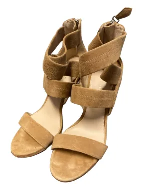 Pelle Moda Shoe Size 8 Tan Suede Zip Back Open neck Strappy Pump Shoes