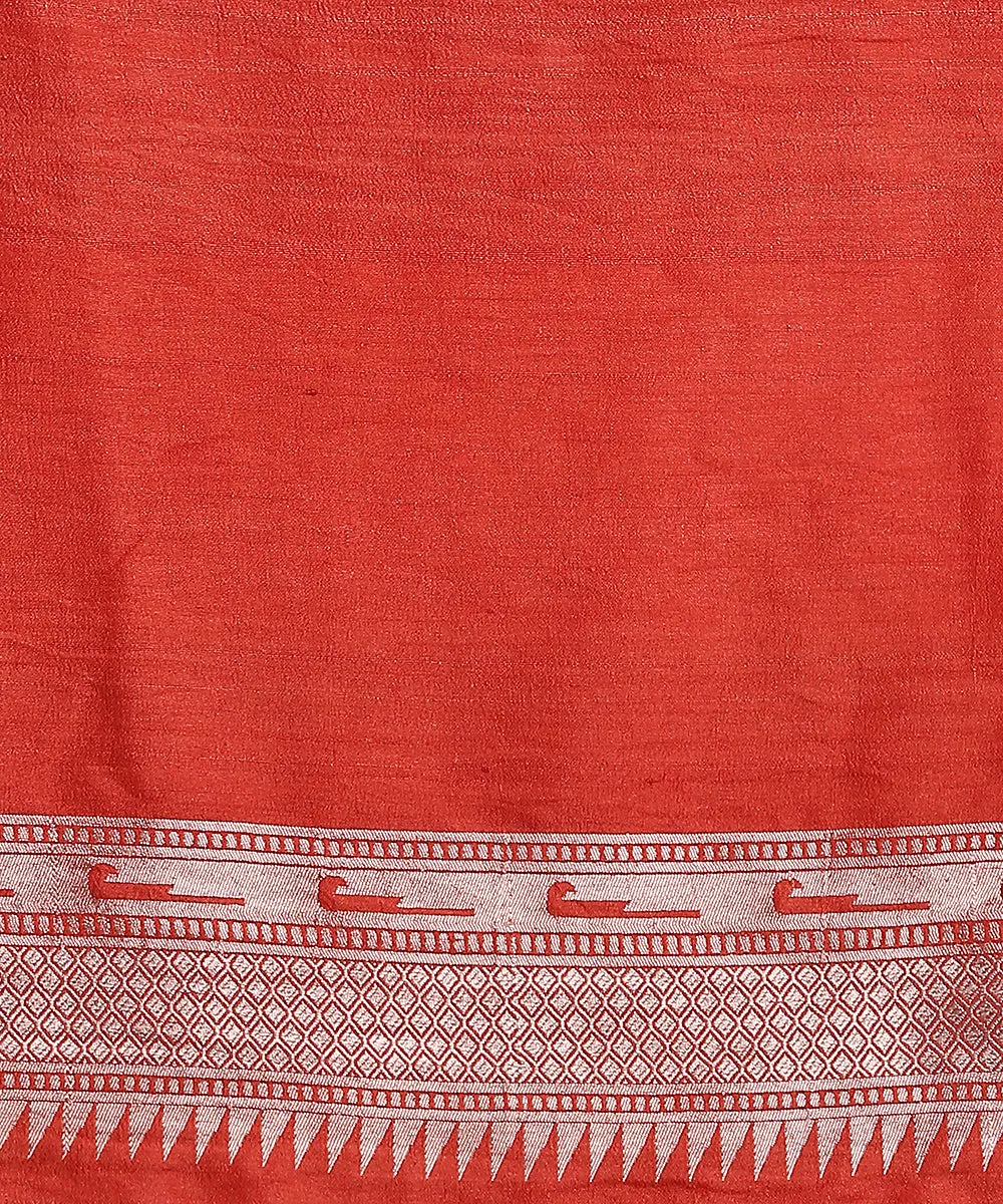 Pink And Red Handloom Pure Tussar Georgette Banarasi Saree With Flower Motifs