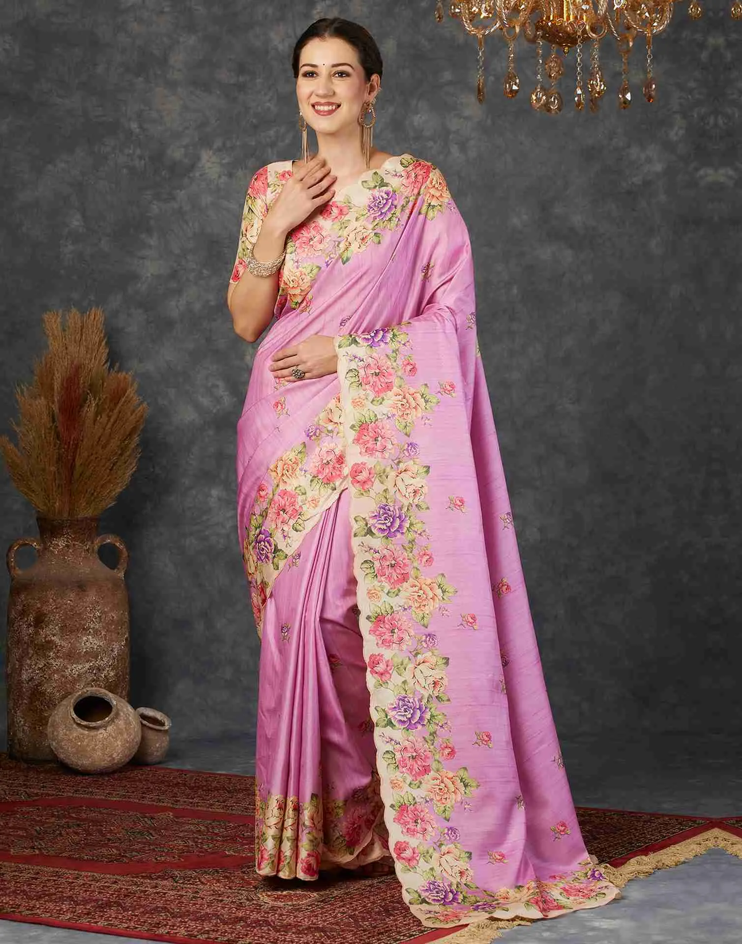 Pink Silk Printed Saree