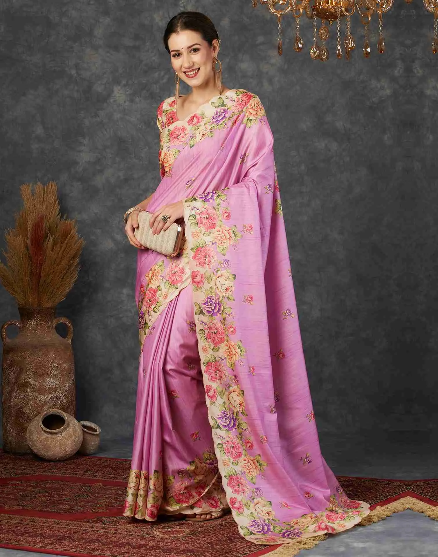 Pink Silk Printed Saree