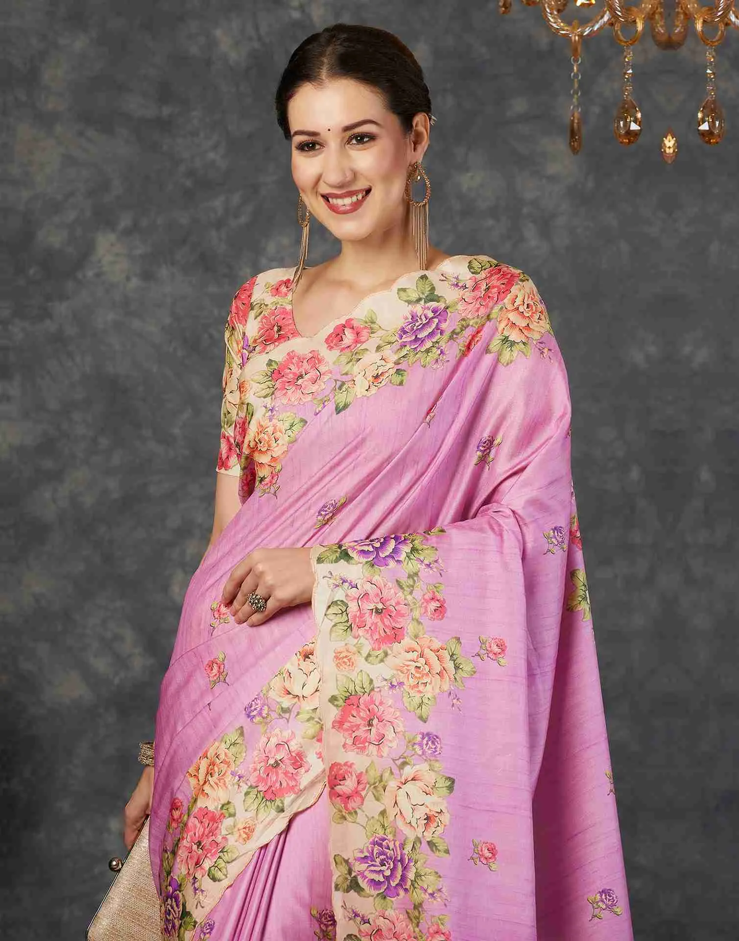 Pink Silk Printed Saree