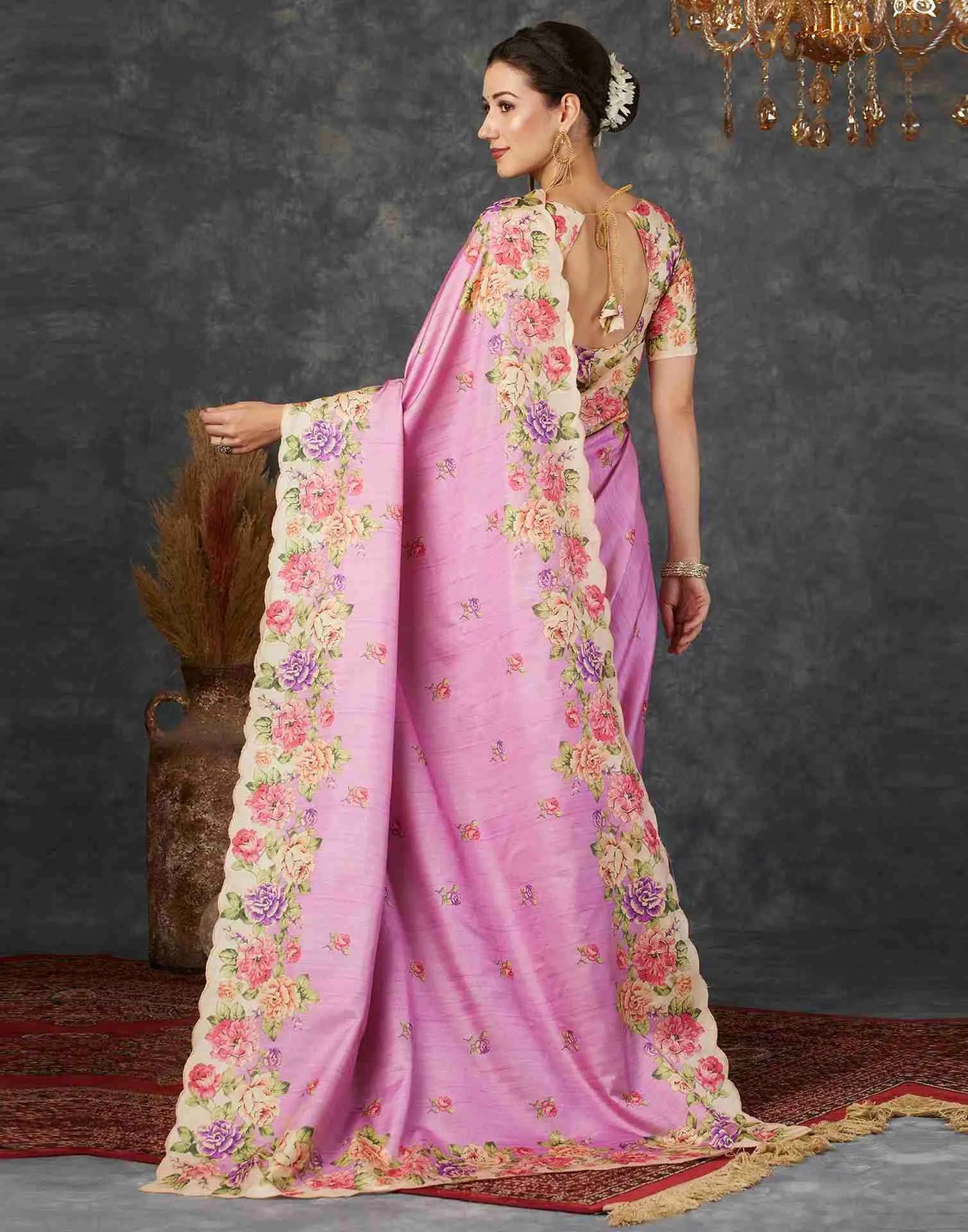 Pink Silk Printed Saree