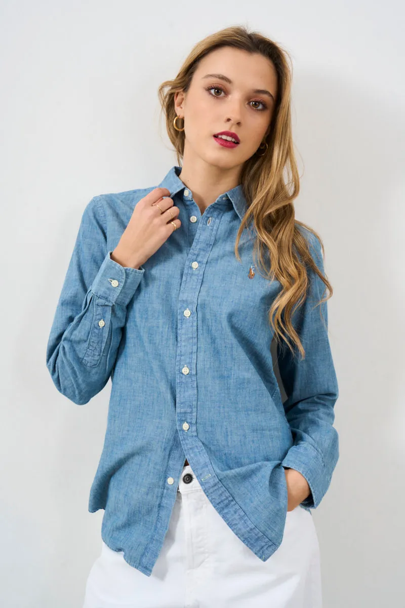 POLO RALPH LAUREN Camicia in chambray di cotone azzurro