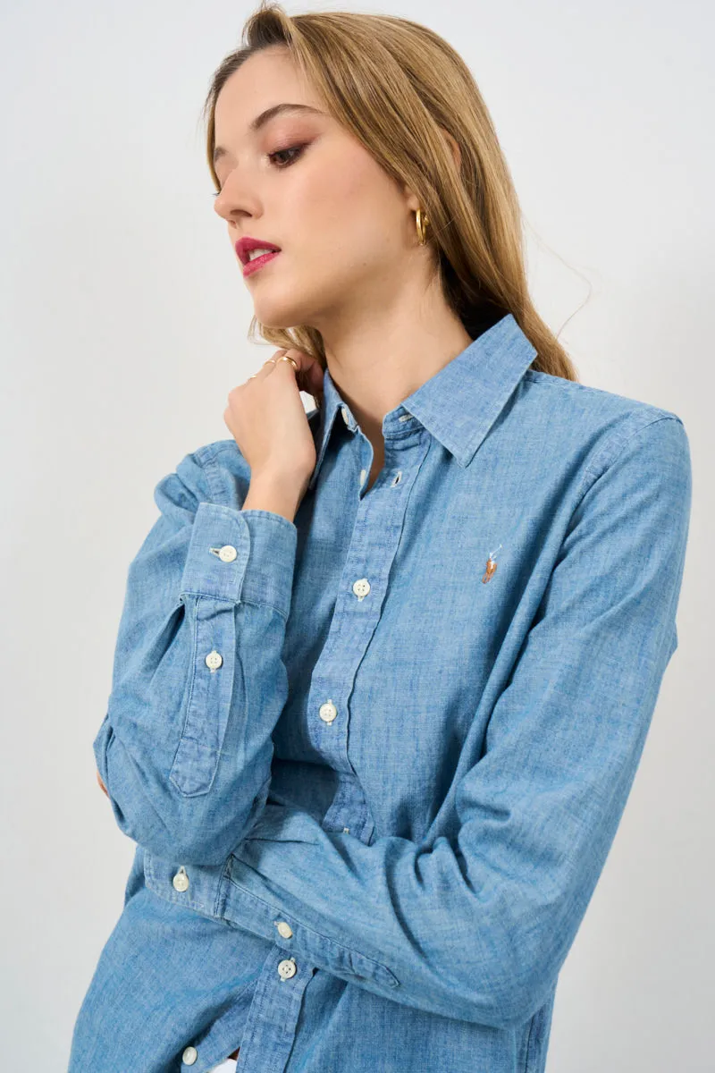 POLO RALPH LAUREN Camicia in chambray di cotone azzurro