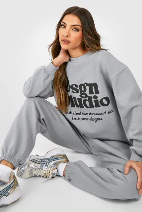 Puff Print Slogan Sweater Tracksuit