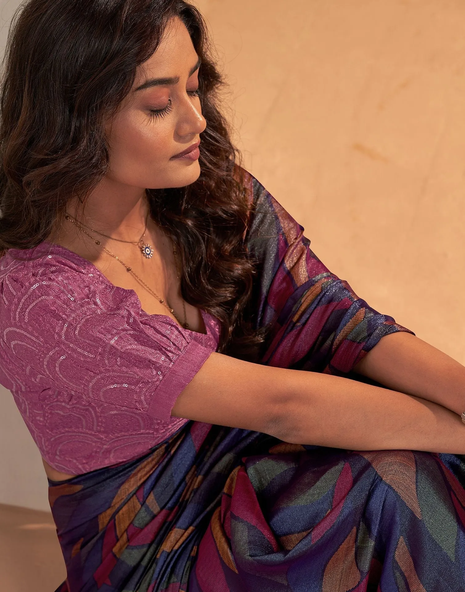 Purple Printed Chiffon Saree