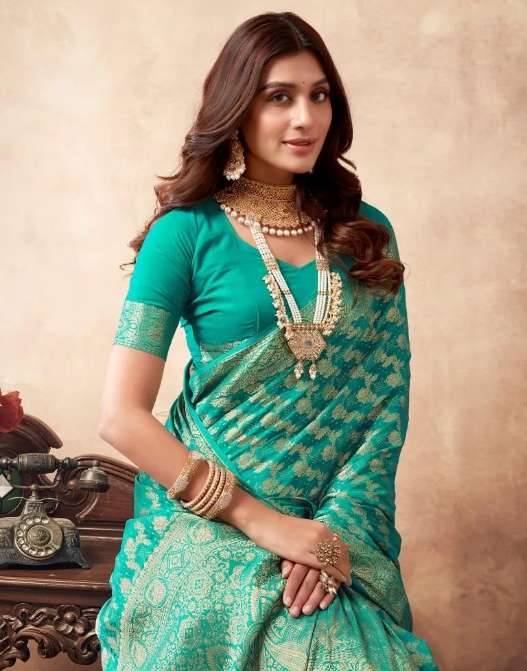 Rama Green Georgette Plain Sarees