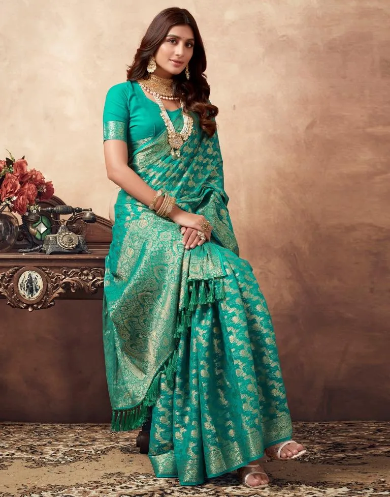 Rama Green Georgette Plain Sarees