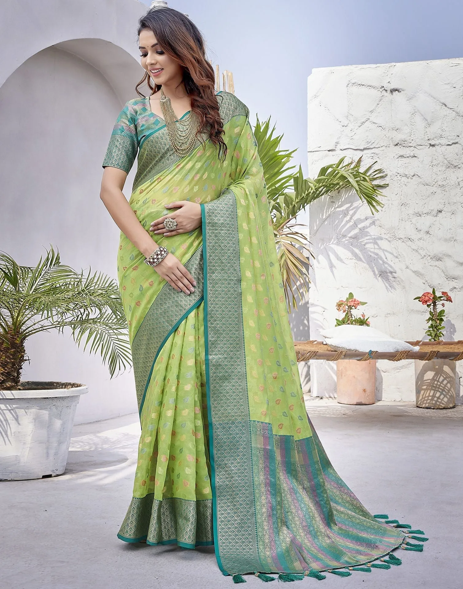 Rama Jacquard Organza Saree