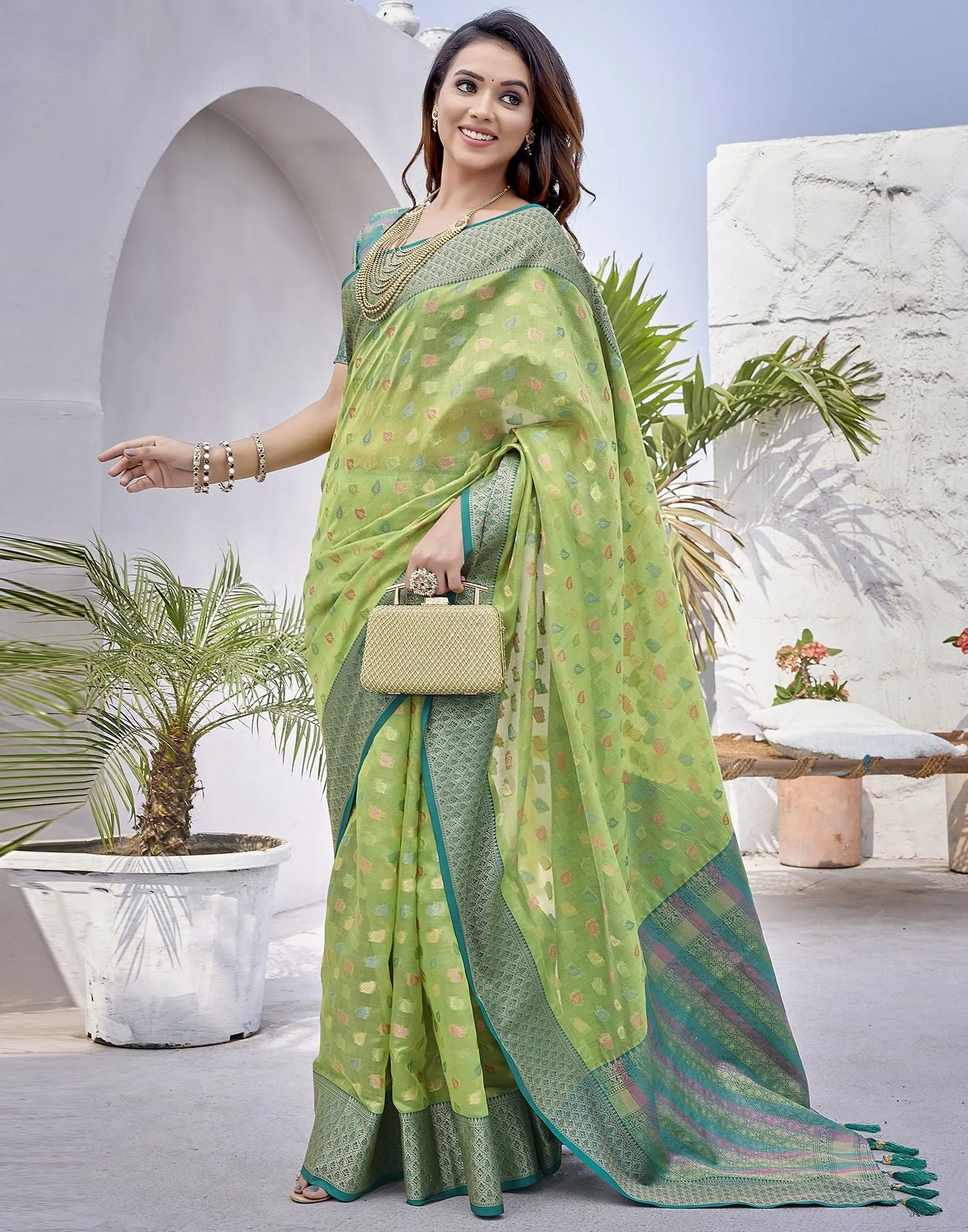 Rama Jacquard Organza Saree