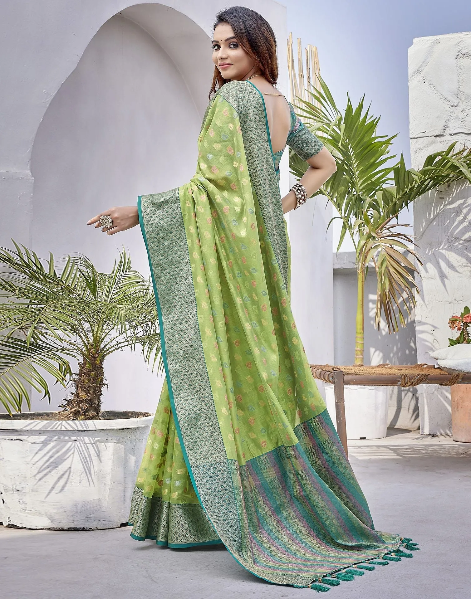 Rama Jacquard Organza Saree