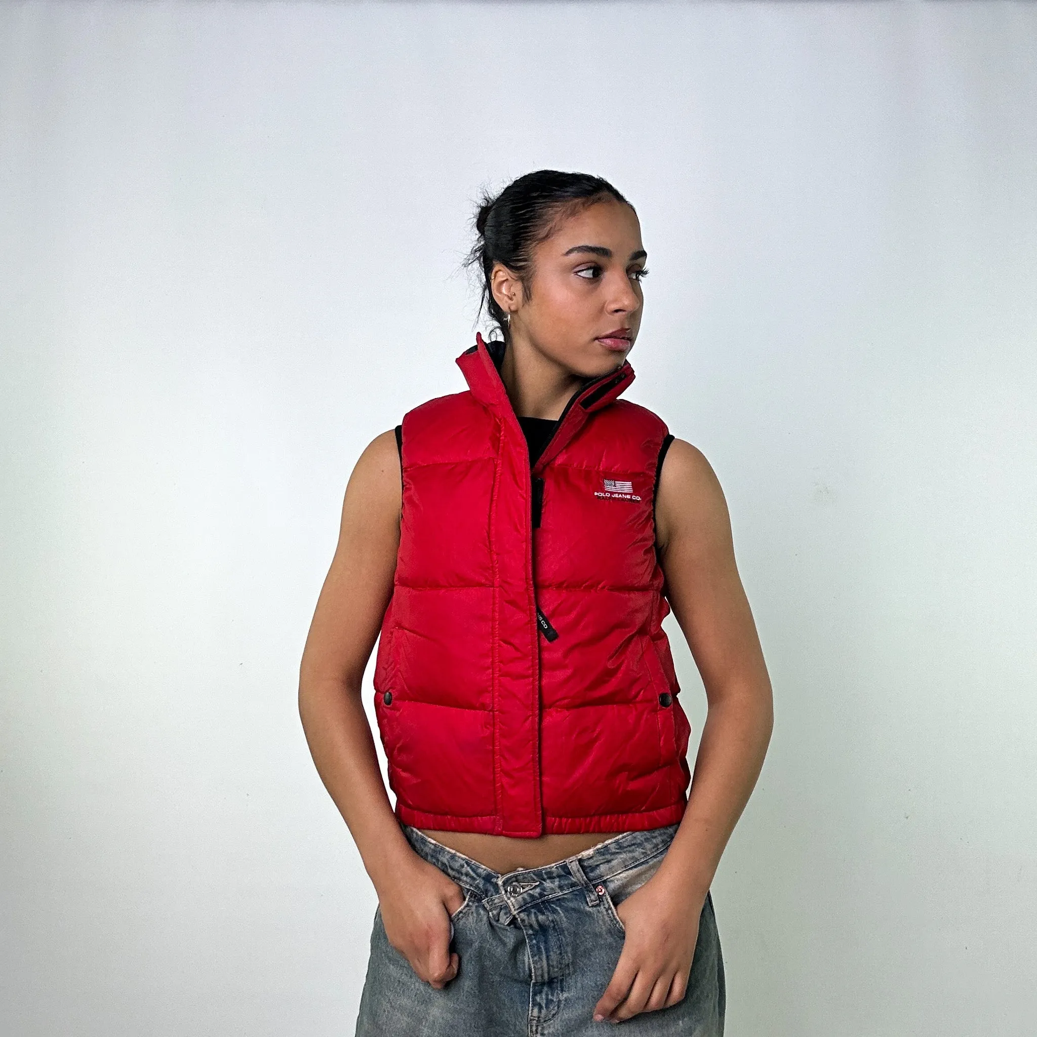 Red 90s Polo Jeans Ralph Lauren Puffer Jacket Coat Gilet (S)