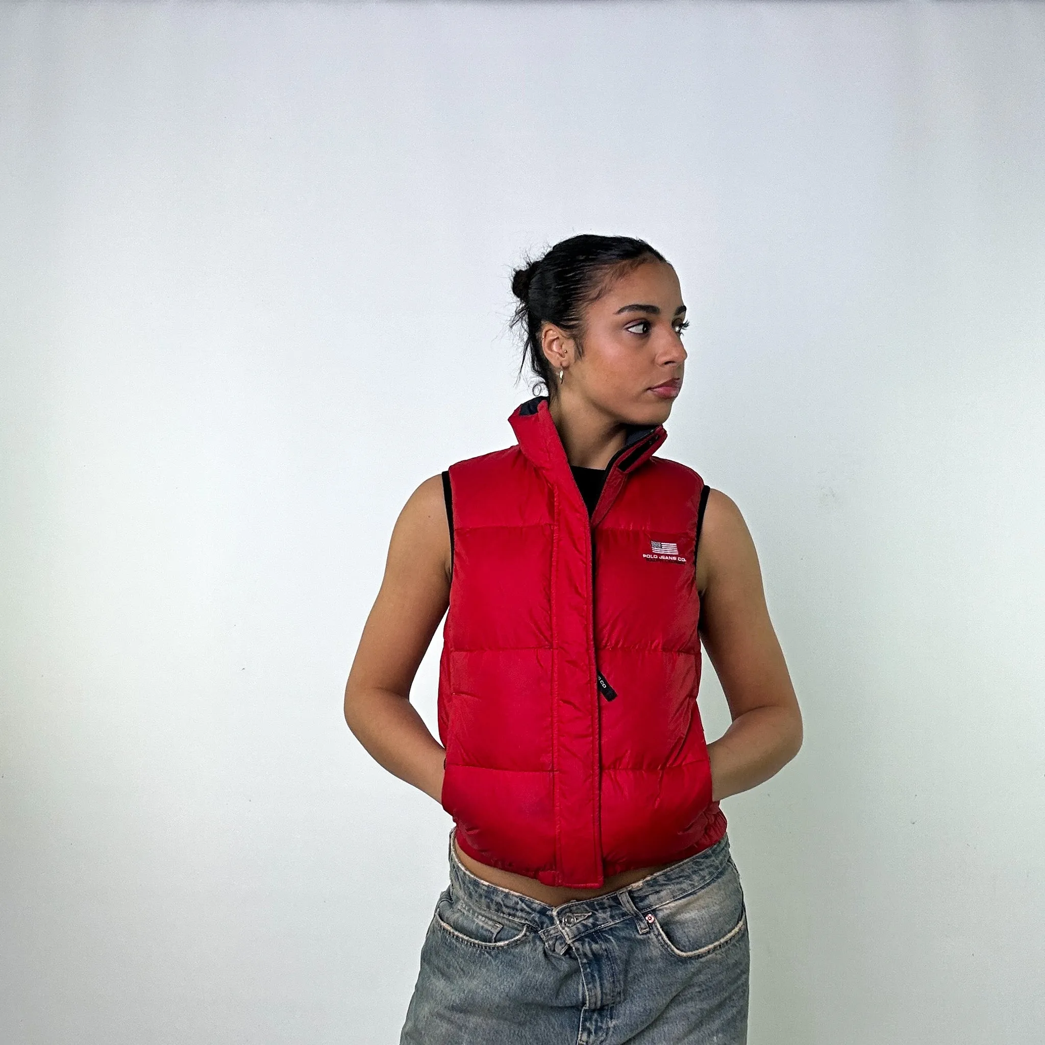 Red 90s Polo Jeans Ralph Lauren Puffer Jacket Coat Gilet (S)