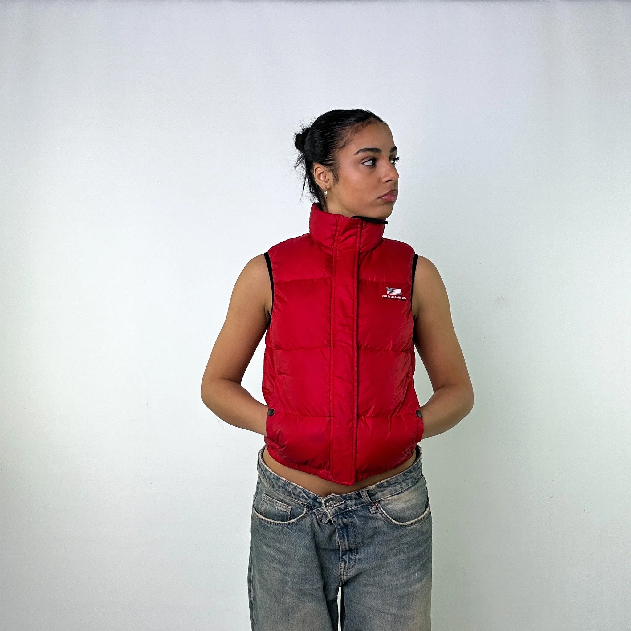 Red 90s Polo Jeans Ralph Lauren Puffer Jacket Coat Gilet (S)