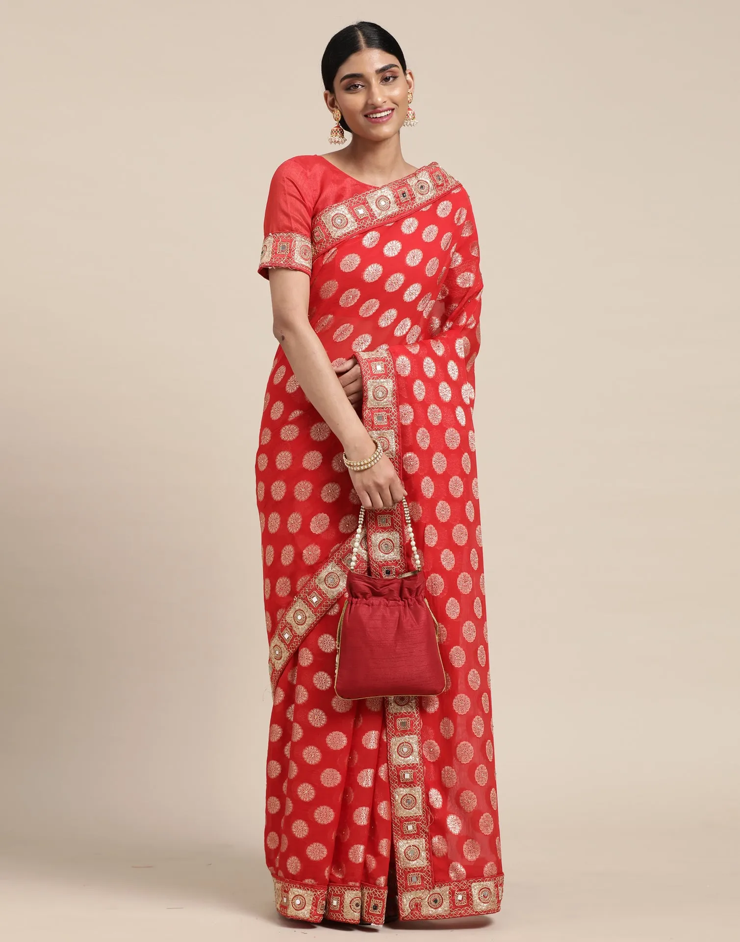 Red Embroidery Saree