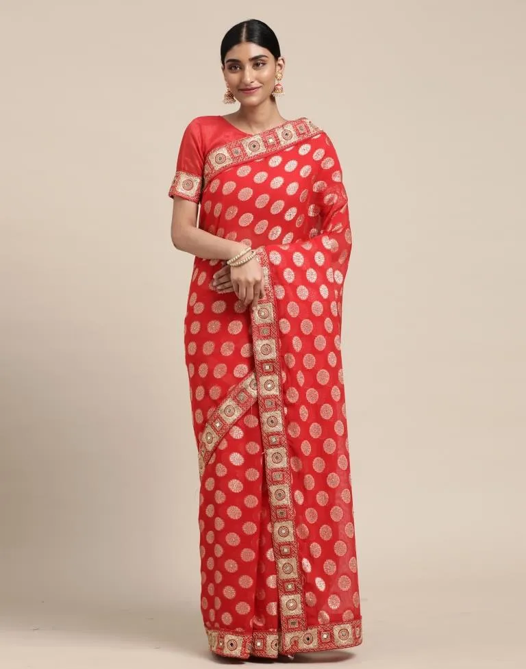 Red Embroidery Saree