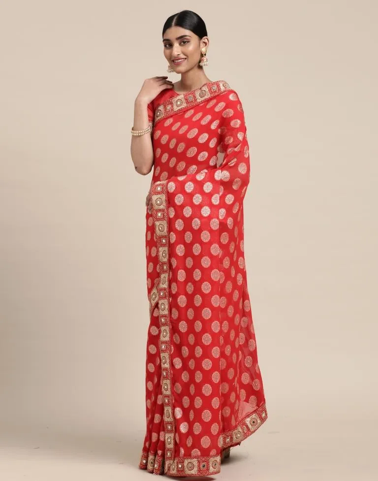 Red Embroidery Saree