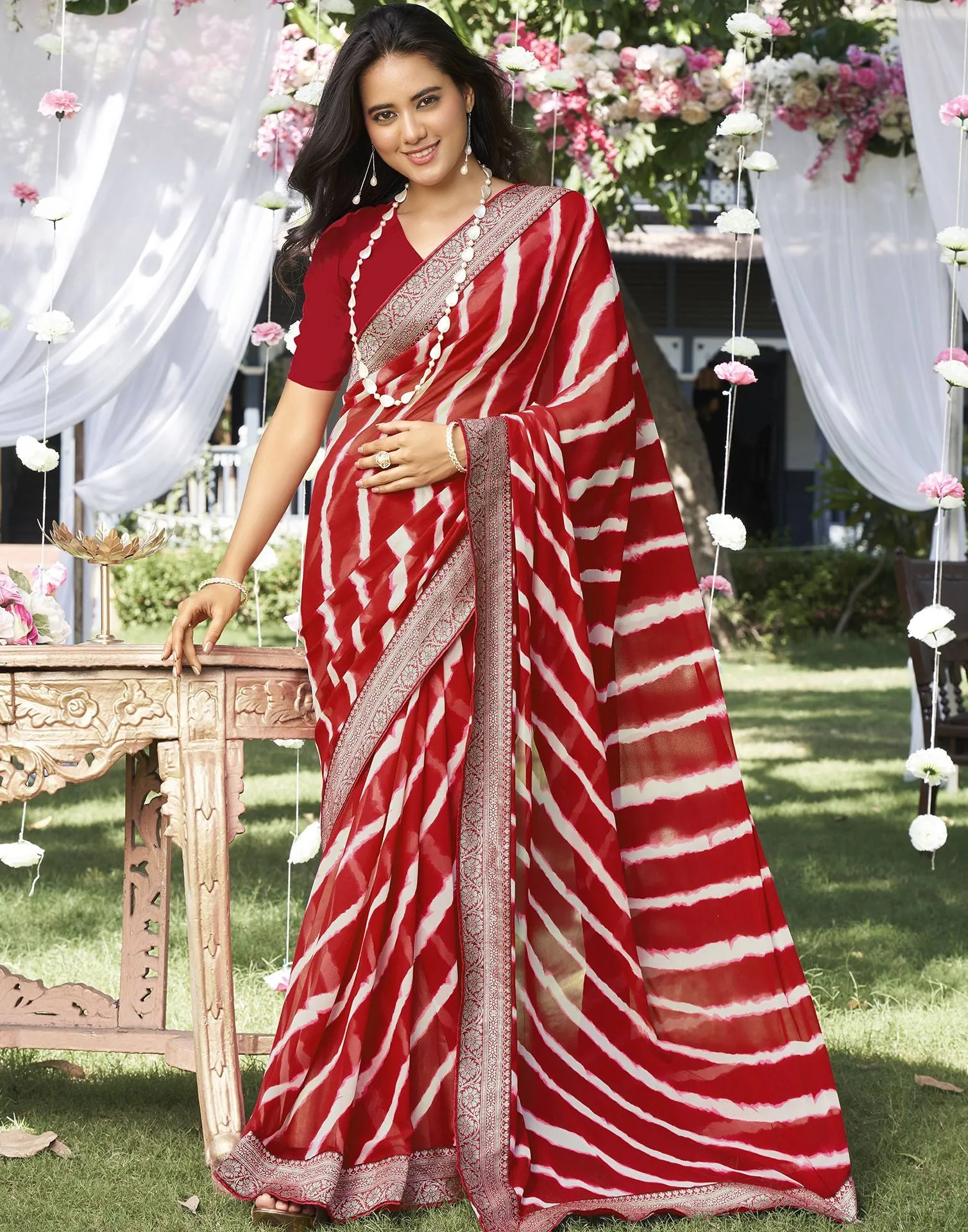 Red Printed Saree