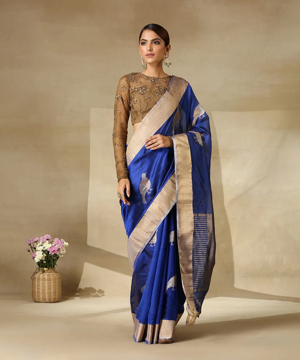 Royal Blue Handloom Pure Chanderi Silk Saree With Eknaliya Bird Motifs