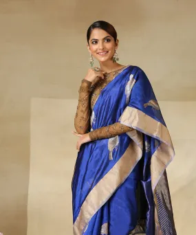 Royal Blue Handloom Pure Chanderi Silk Saree With Eknaliya Bird Motifs