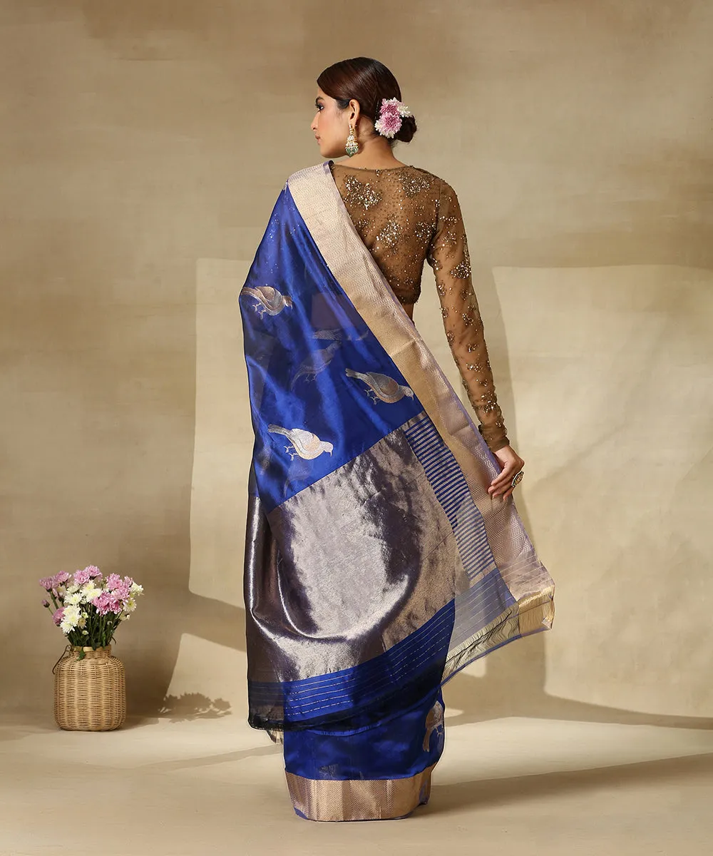 Royal Blue Handloom Pure Chanderi Silk Saree With Eknaliya Bird Motifs