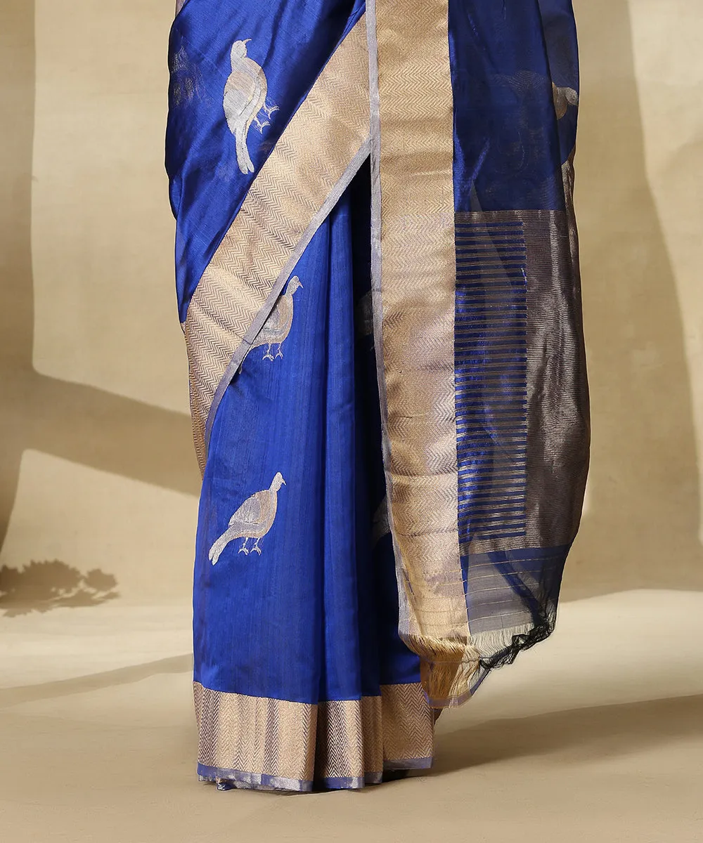 Royal Blue Handloom Pure Chanderi Silk Saree With Eknaliya Bird Motifs