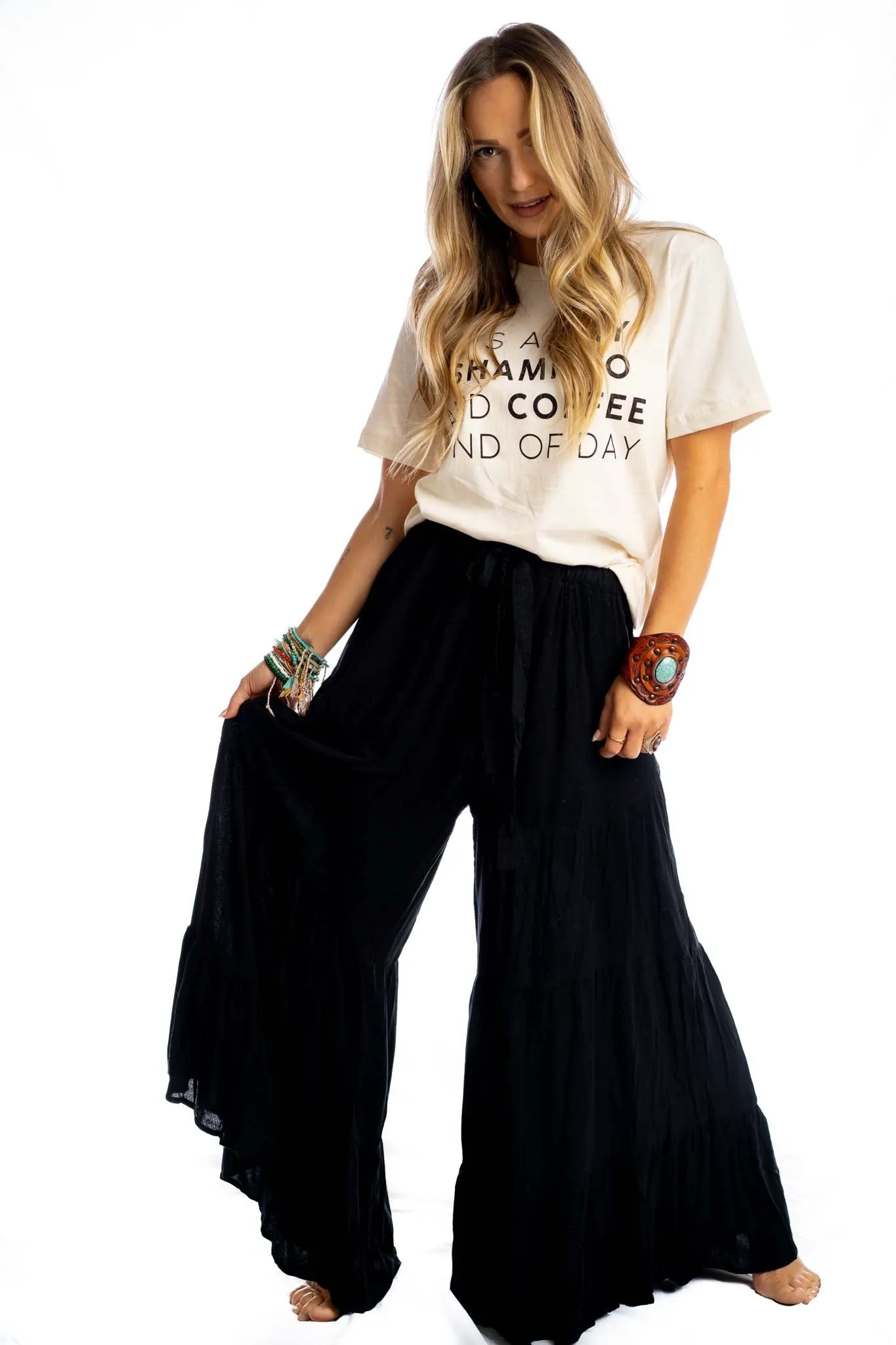 Ruffled Up Wide Leg Pants - Black