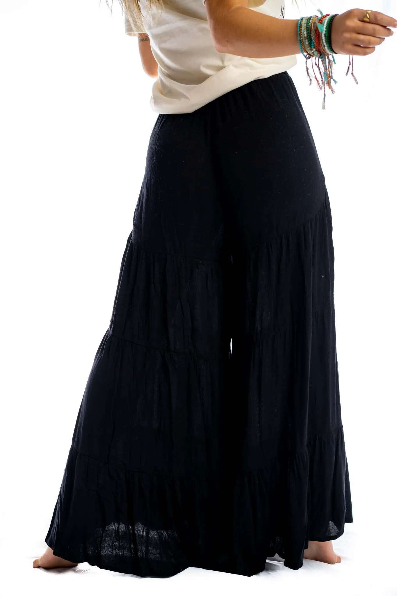 Ruffled Up Wide Leg Pants - Black