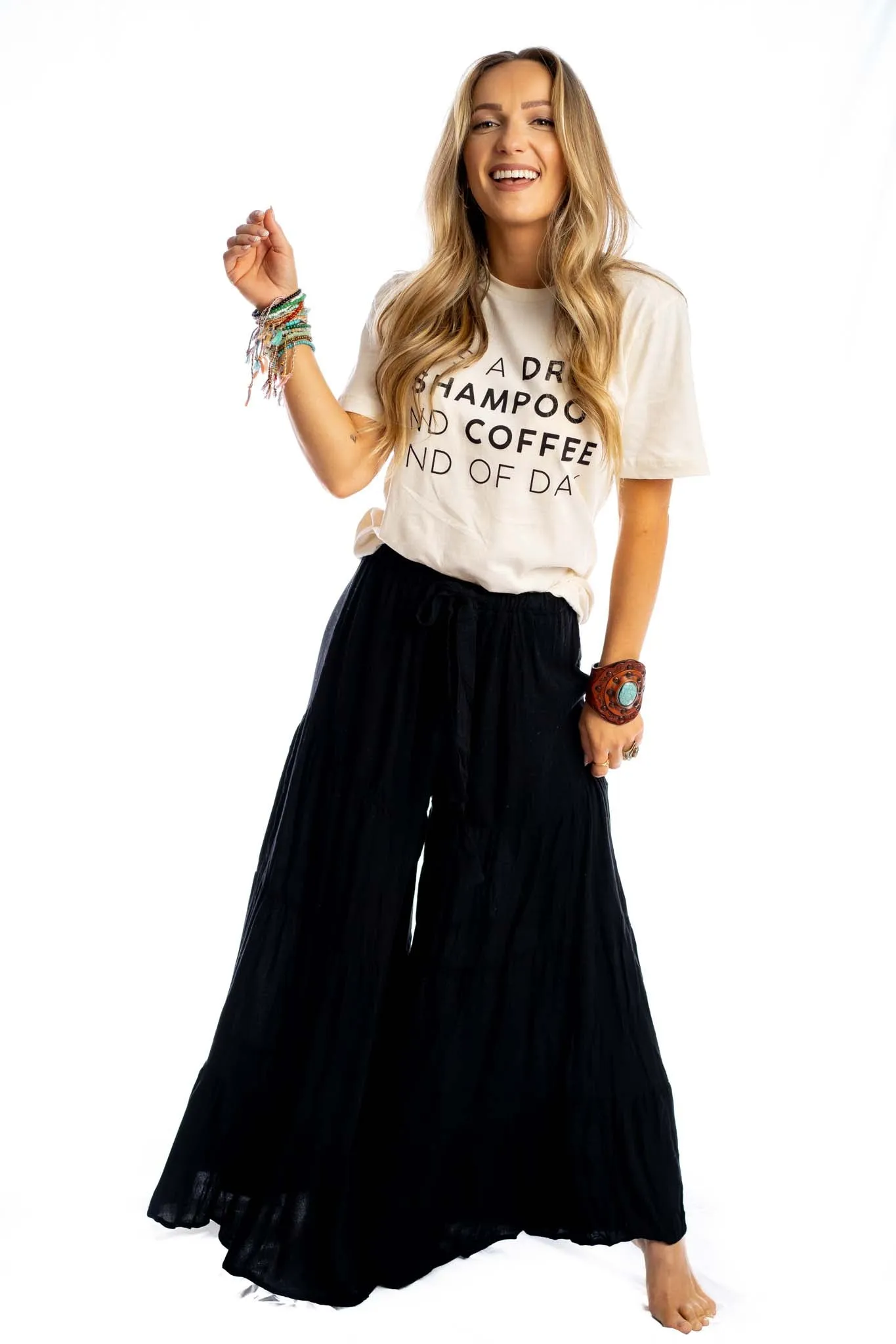 Ruffled Up Wide Leg Pants - Black