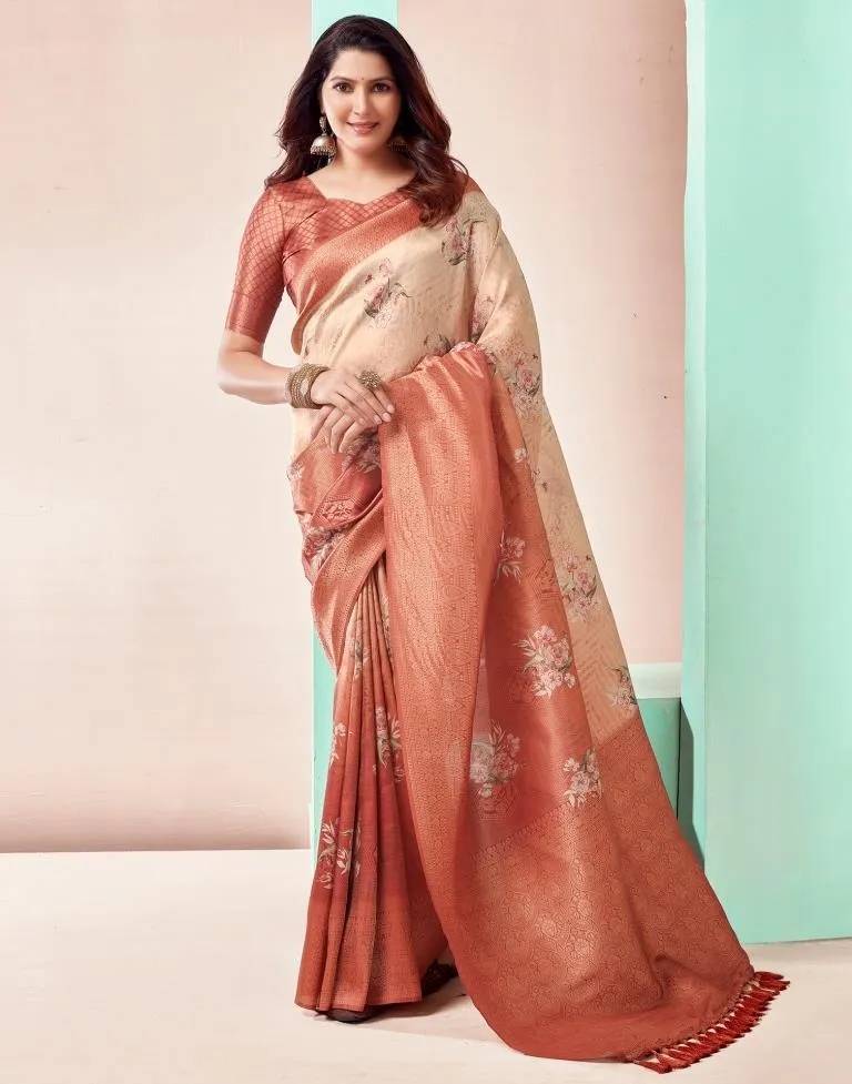 Rust  Silk Printed Sarees