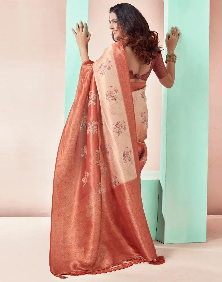 Rust  Silk Printed Sarees