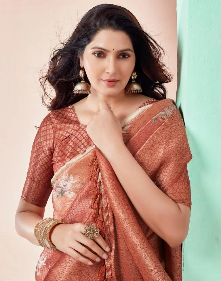 Rust  Silk Printed Sarees