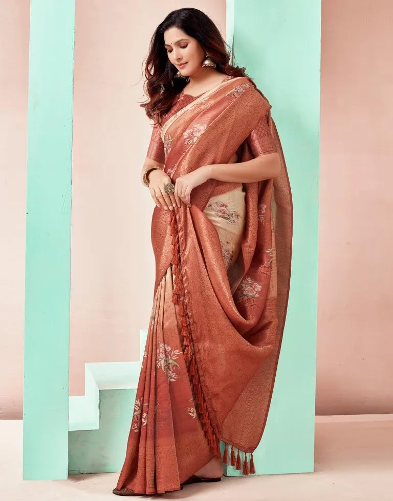 Rust  Silk Printed Sarees