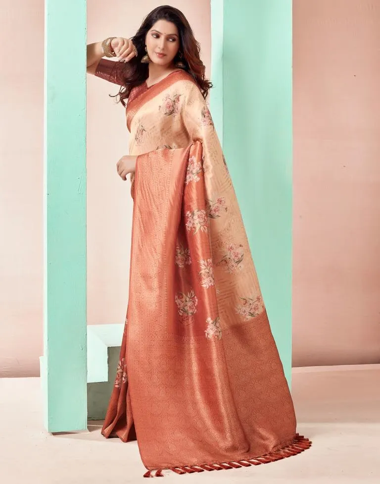 Rust  Silk Printed Sarees