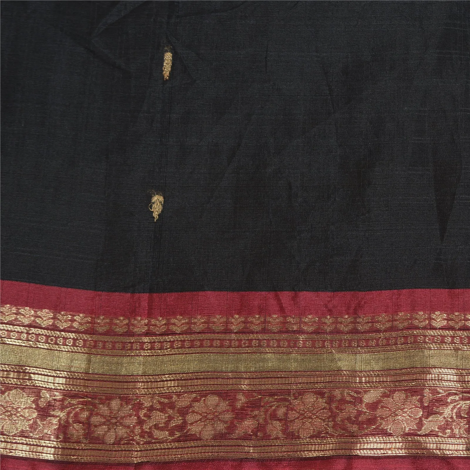 Sanskriti Vintage Black/Dark Red Sarees 100% Pure Silk Woven Zari Sari Fabric