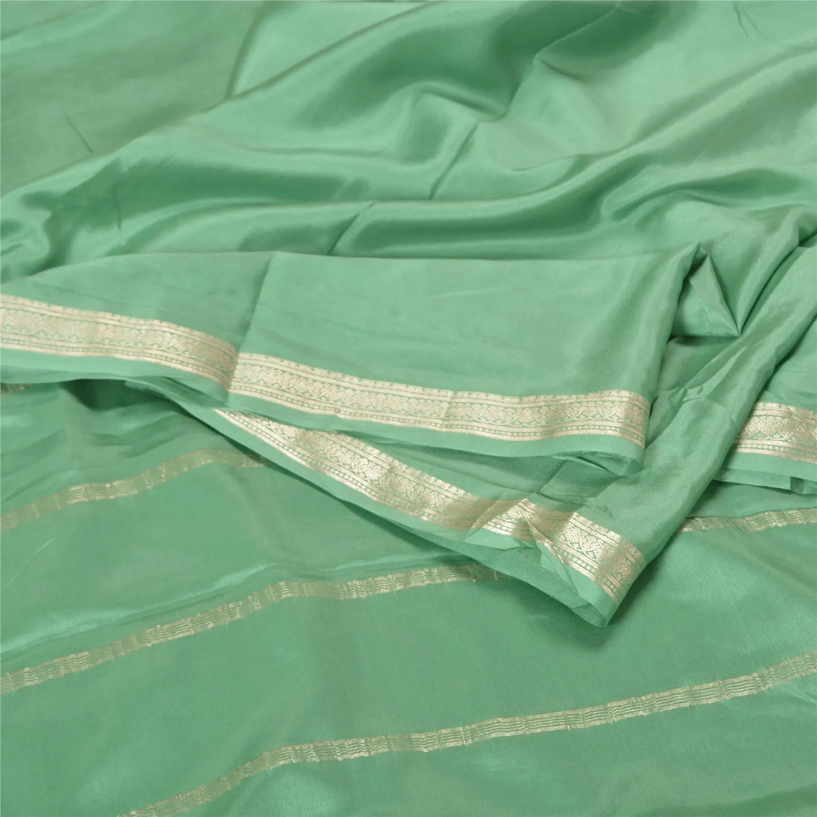 Sanskriti Vintage Green Indian Sarees 100% Pure Silk Woven Zari Sari 5 YD Fabric