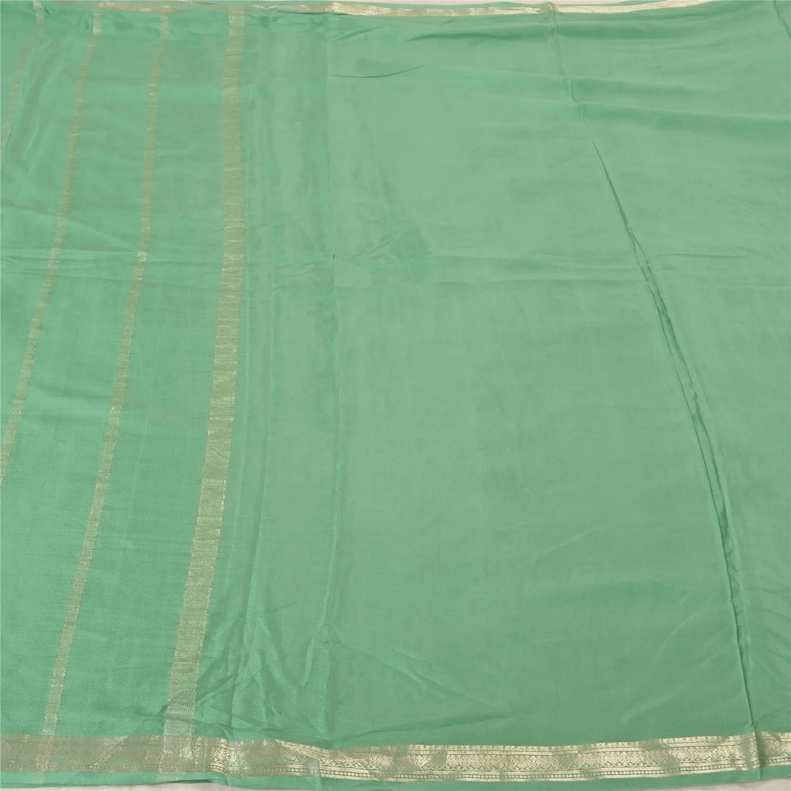 Sanskriti Vintage Green Indian Sarees 100% Pure Silk Woven Zari Sari 5 YD Fabric