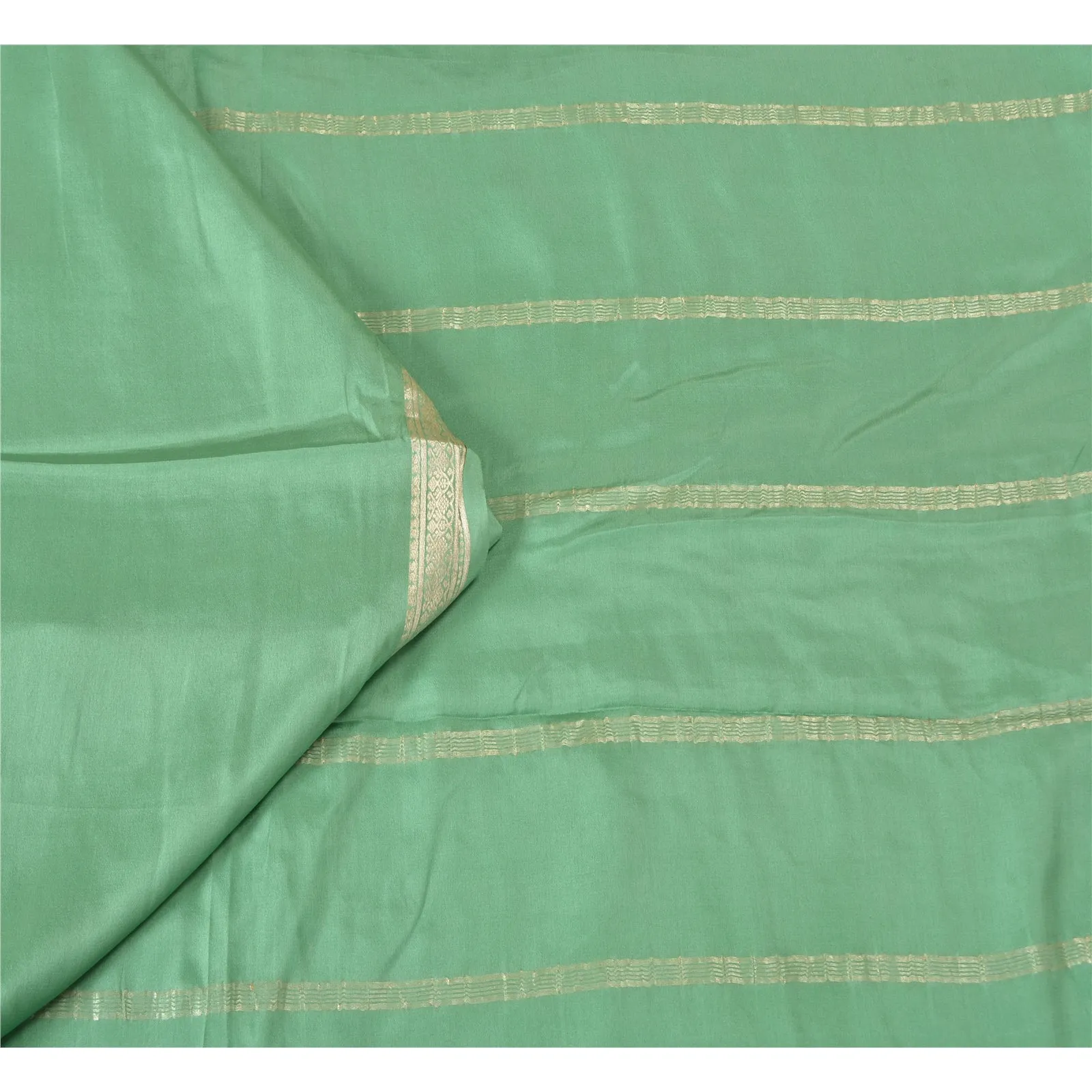 Sanskriti Vintage Green Indian Sarees 100% Pure Silk Woven Zari Sari 5 YD Fabric