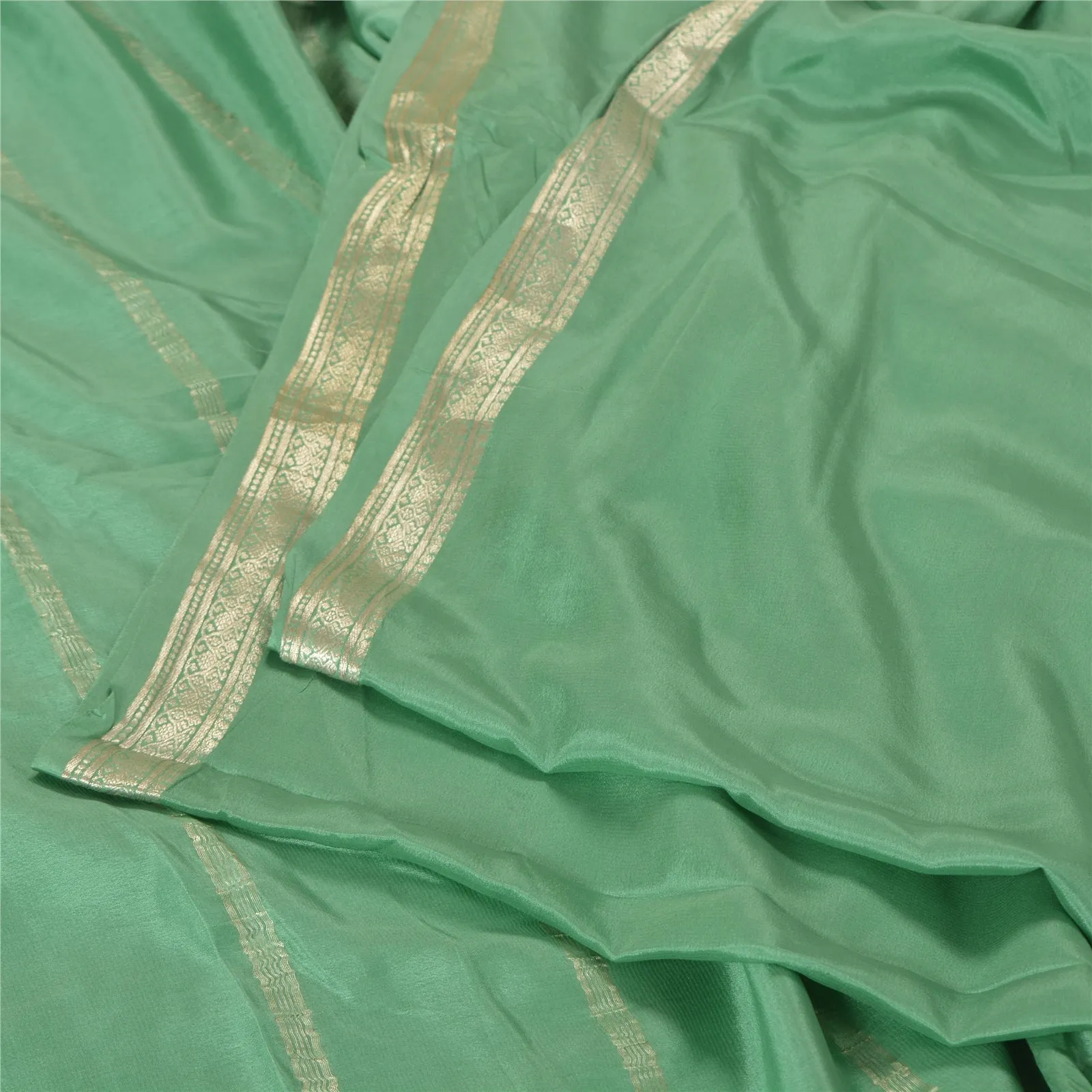 Sanskriti Vintage Green Indian Sarees 100% Pure Silk Woven Zari Sari 5 YD Fabric