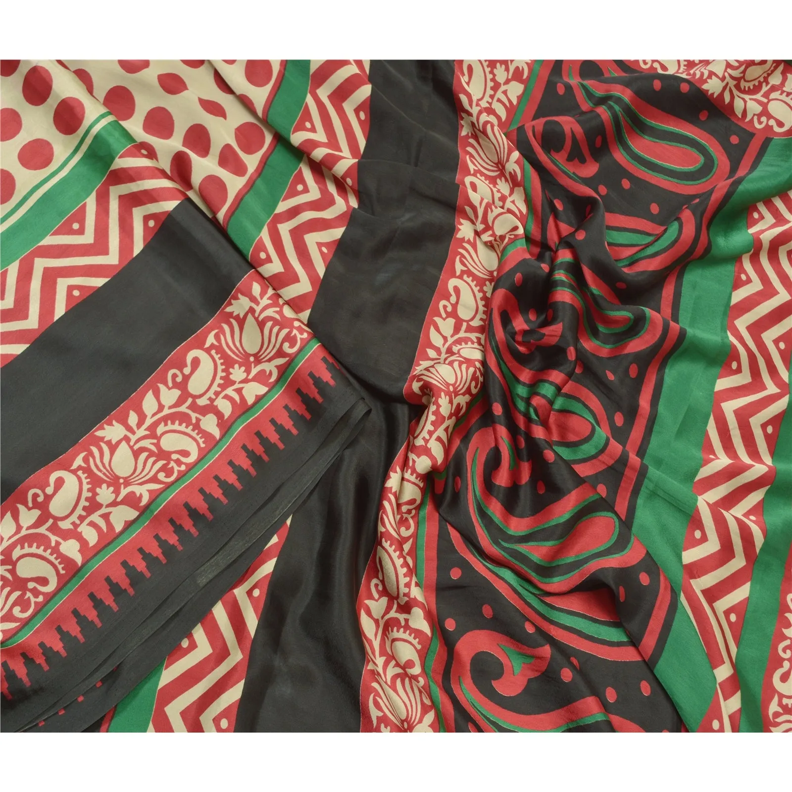 Sanskriti Vintage Indian Red Sarees Moss Crepe Printed Sari Soft Craft Fabric