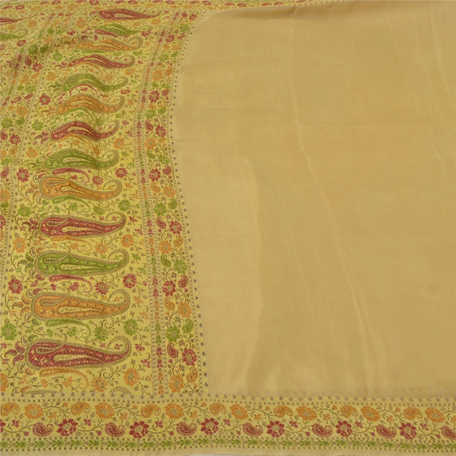 Sanskriti Vintage Ivory Sarees 100% Pure Silk Woven Premium Sari Craft Fabric