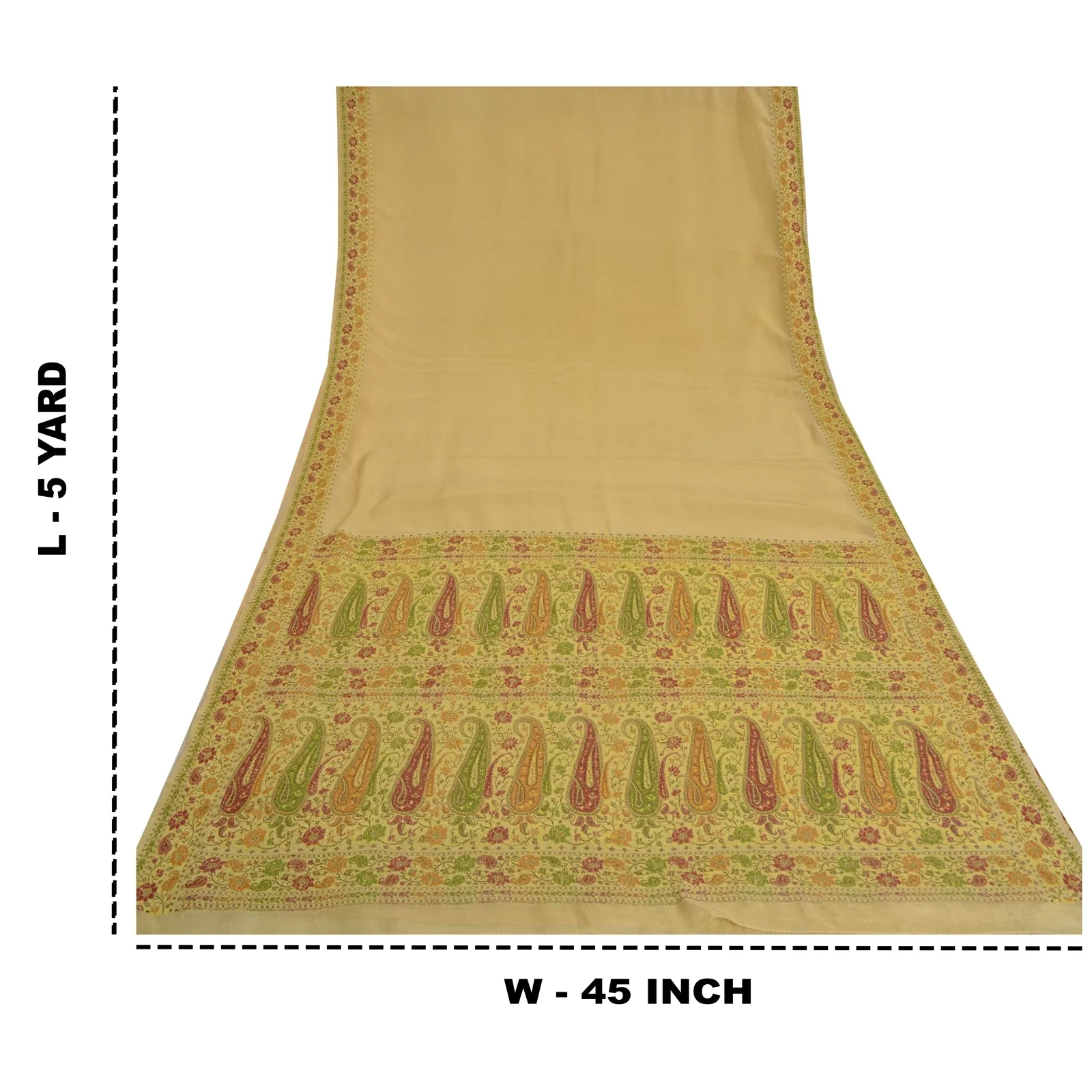 Sanskriti Vintage Ivory Sarees 100% Pure Silk Woven Premium Sari Craft Fabric