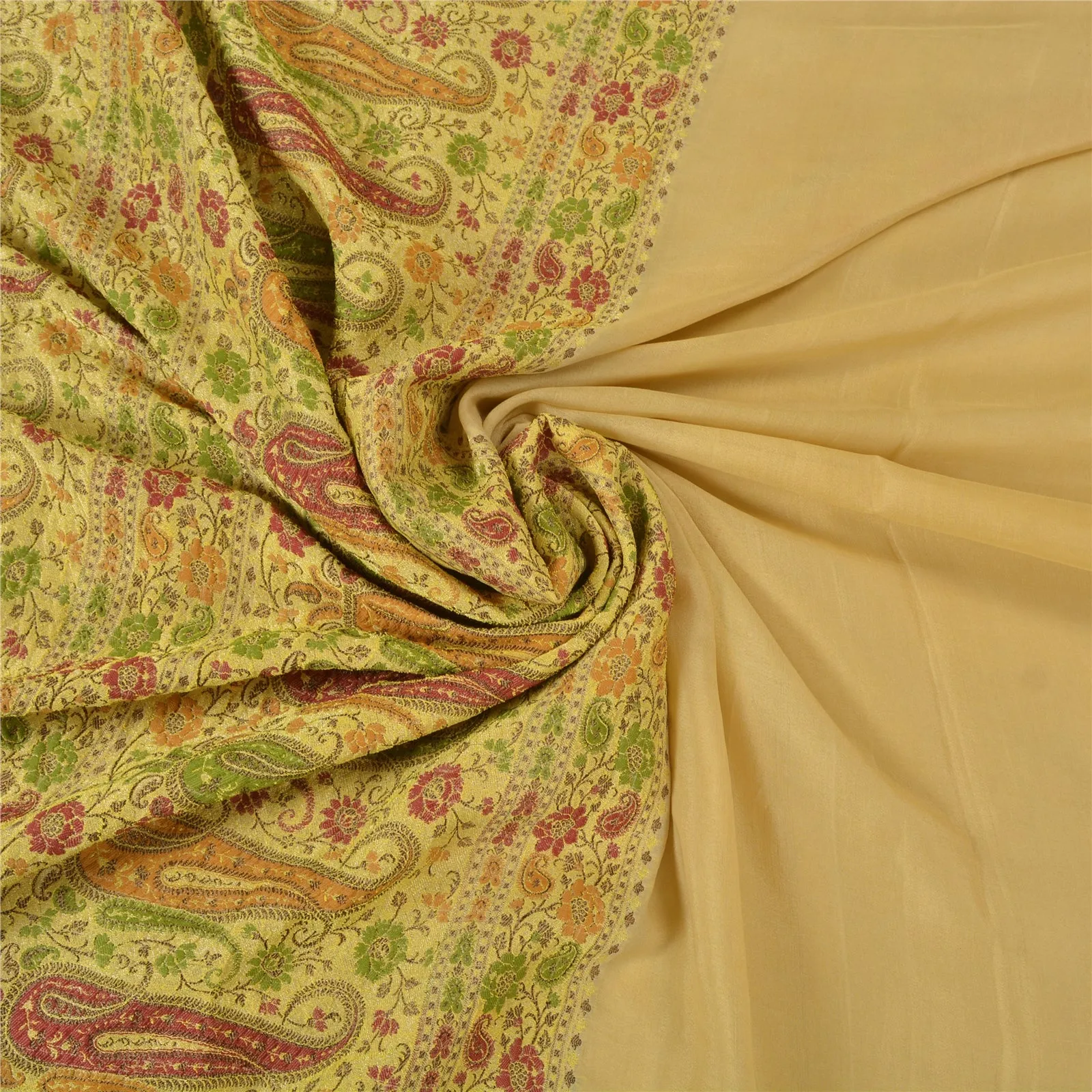 Sanskriti Vintage Ivory Sarees 100% Pure Silk Woven Premium Sari Craft Fabric