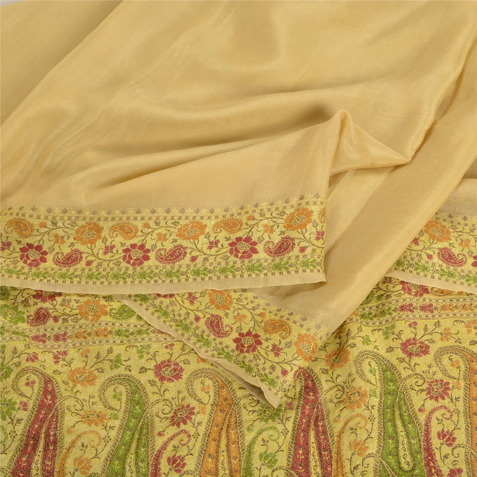 Sanskriti Vintage Ivory Sarees 100% Pure Silk Woven Premium Sari Craft Fabric