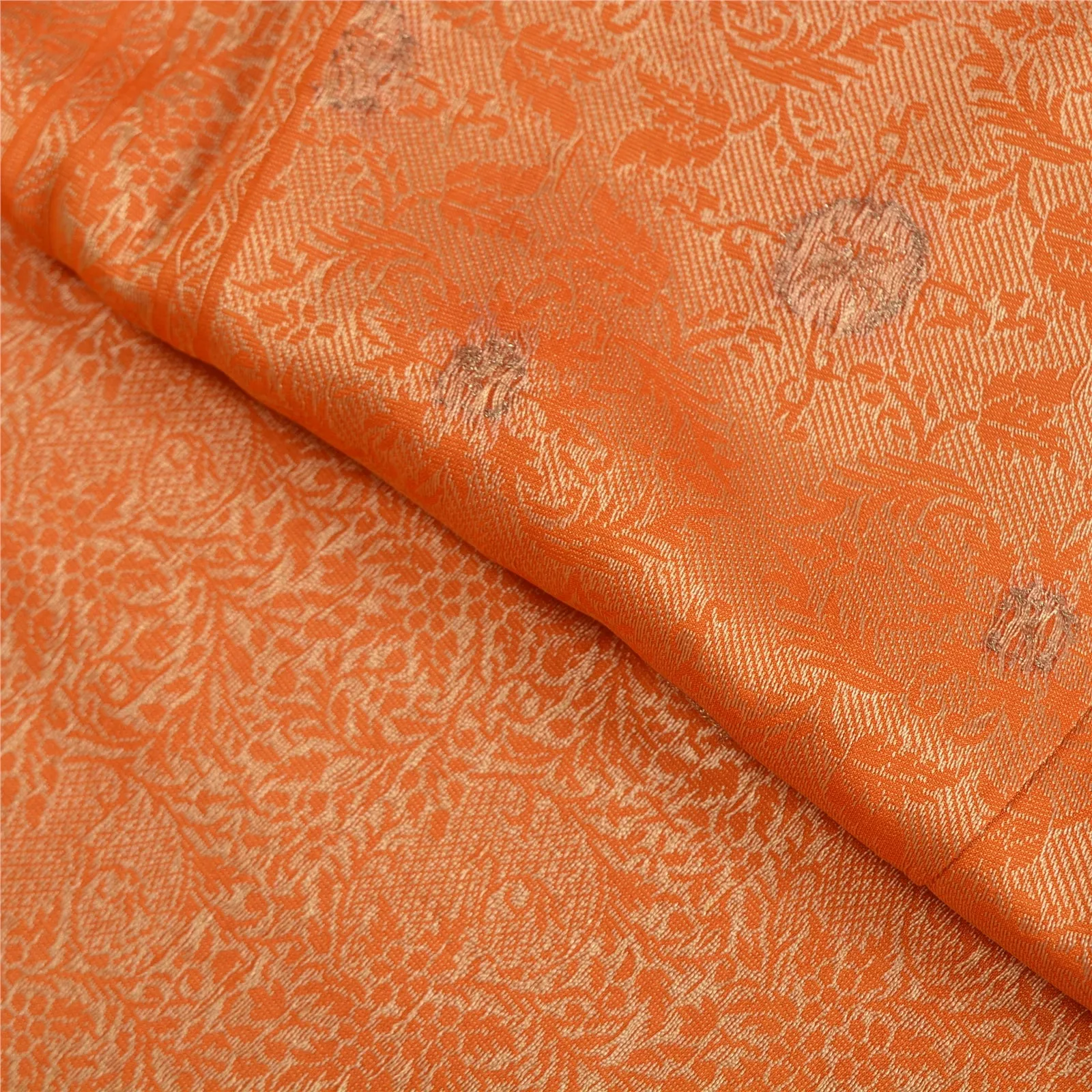 Sanskriti Vintage Orange Sarees 100% Pure Silk Woven Premium Sari Craft Fabric