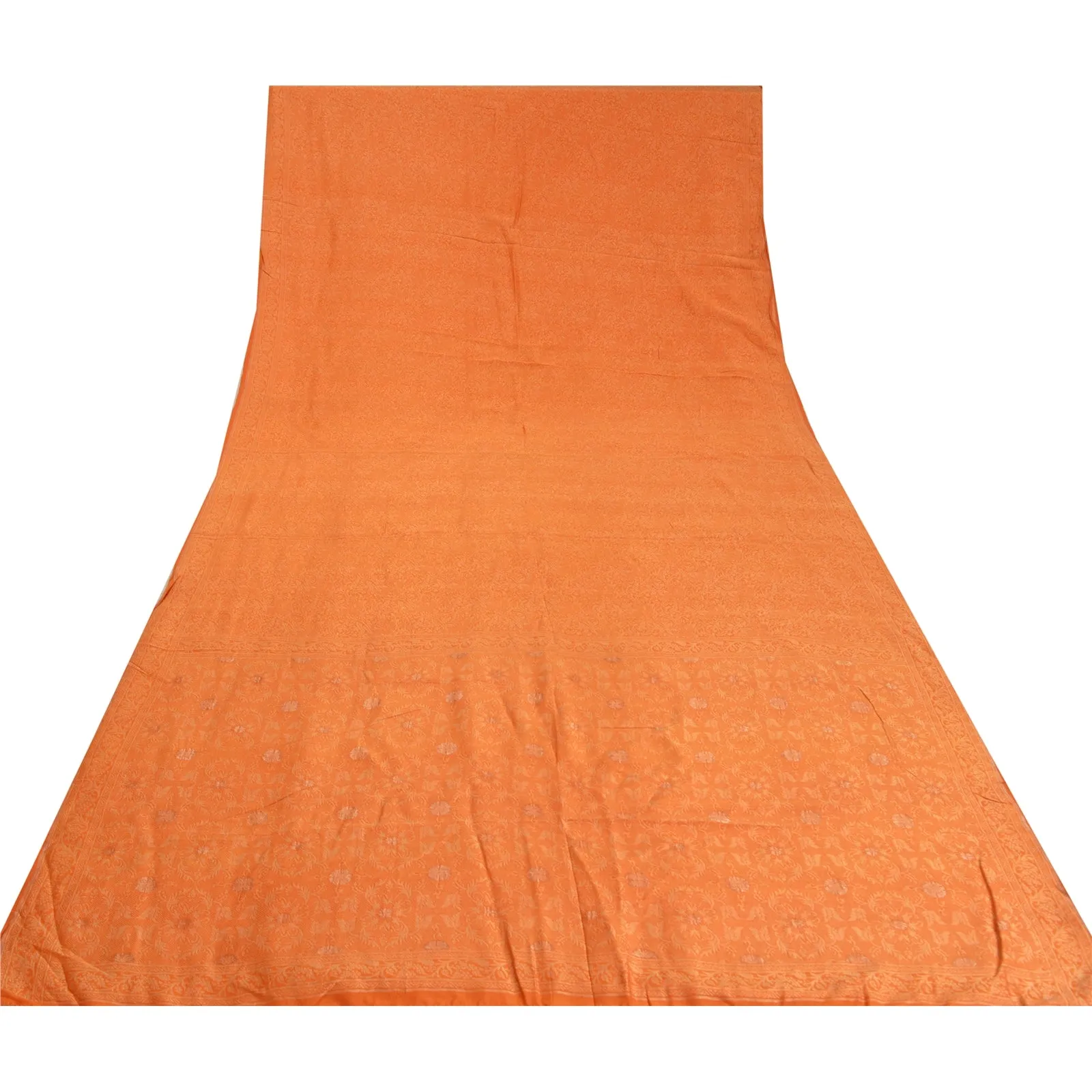 Sanskriti Vintage Orange Sarees 100% Pure Silk Woven Premium Sari Craft Fabric