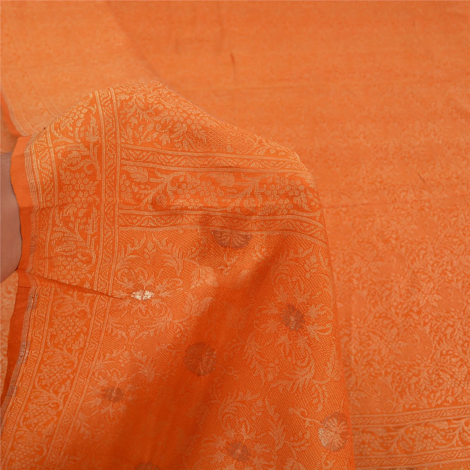 Sanskriti Vintage Orange Sarees 100% Pure Silk Woven Premium Sari Craft Fabric