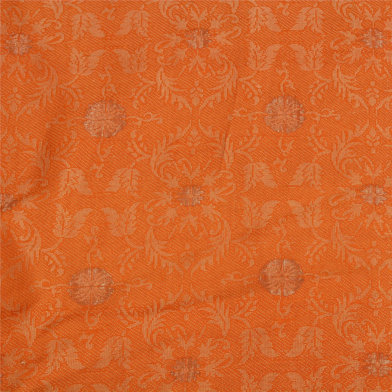 Sanskriti Vintage Orange Sarees 100% Pure Silk Woven Premium Sari Craft Fabric