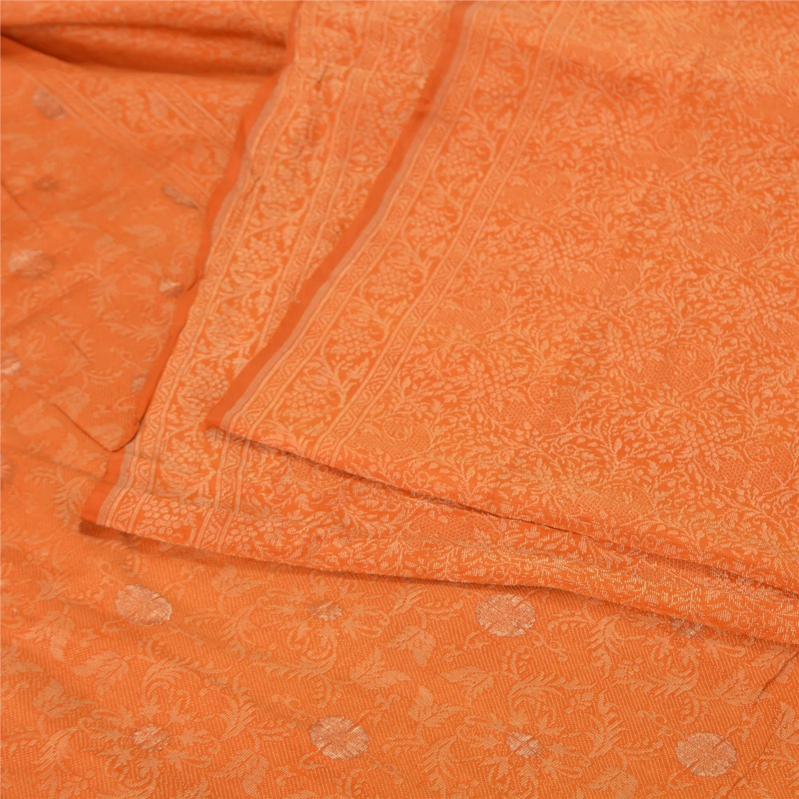 Sanskriti Vintage Orange Sarees 100% Pure Silk Woven Premium Sari Craft Fabric