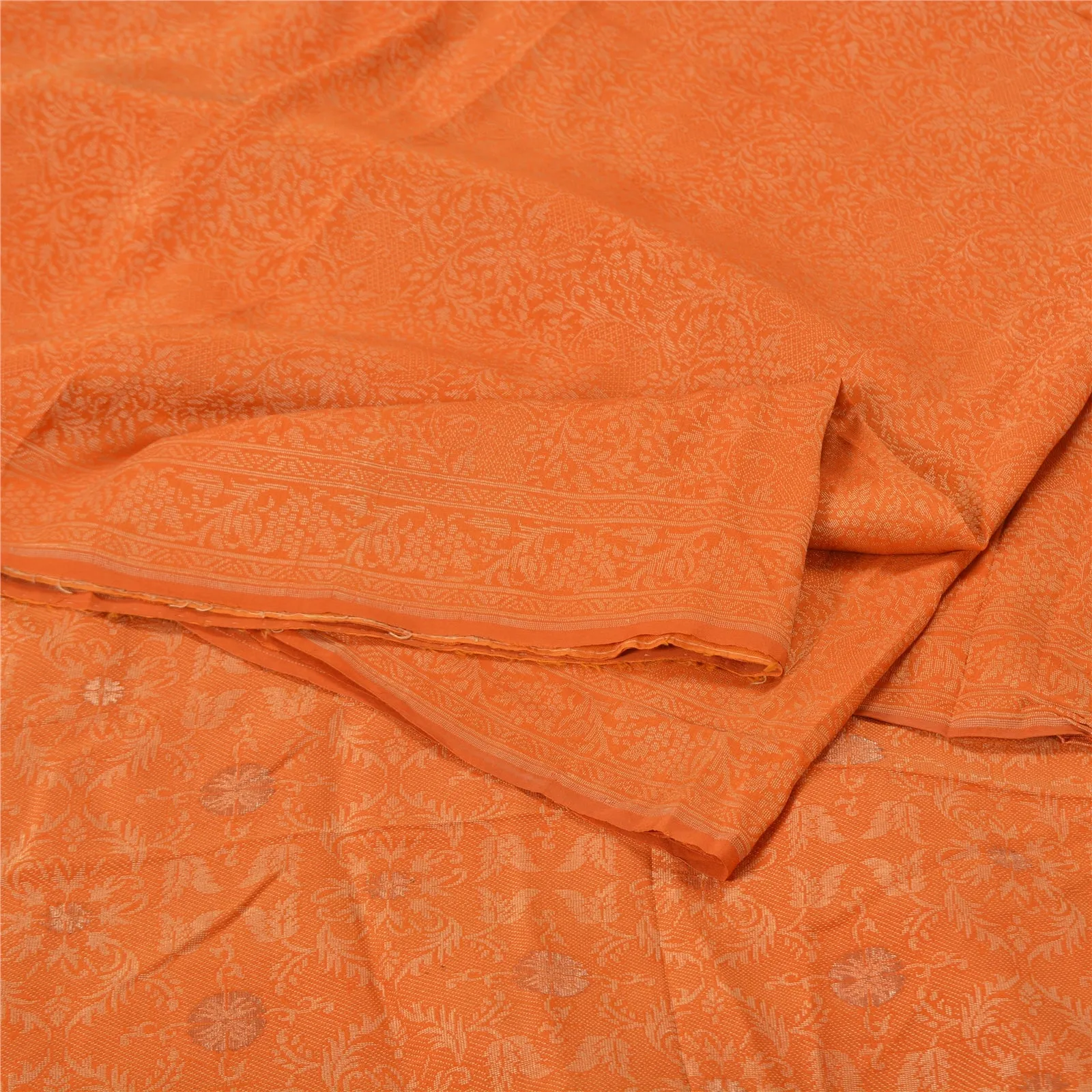 Sanskriti Vintage Orange Sarees 100% Pure Silk Woven Premium Sari Craft Fabric